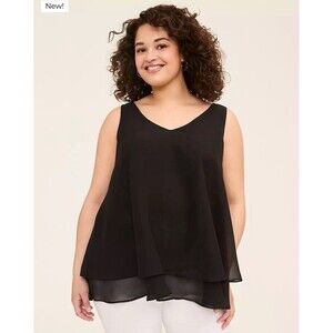 Lane Bryant Swing Double Layer Chiffon Tunic Plus Size 28 Black Sheer Tank Top